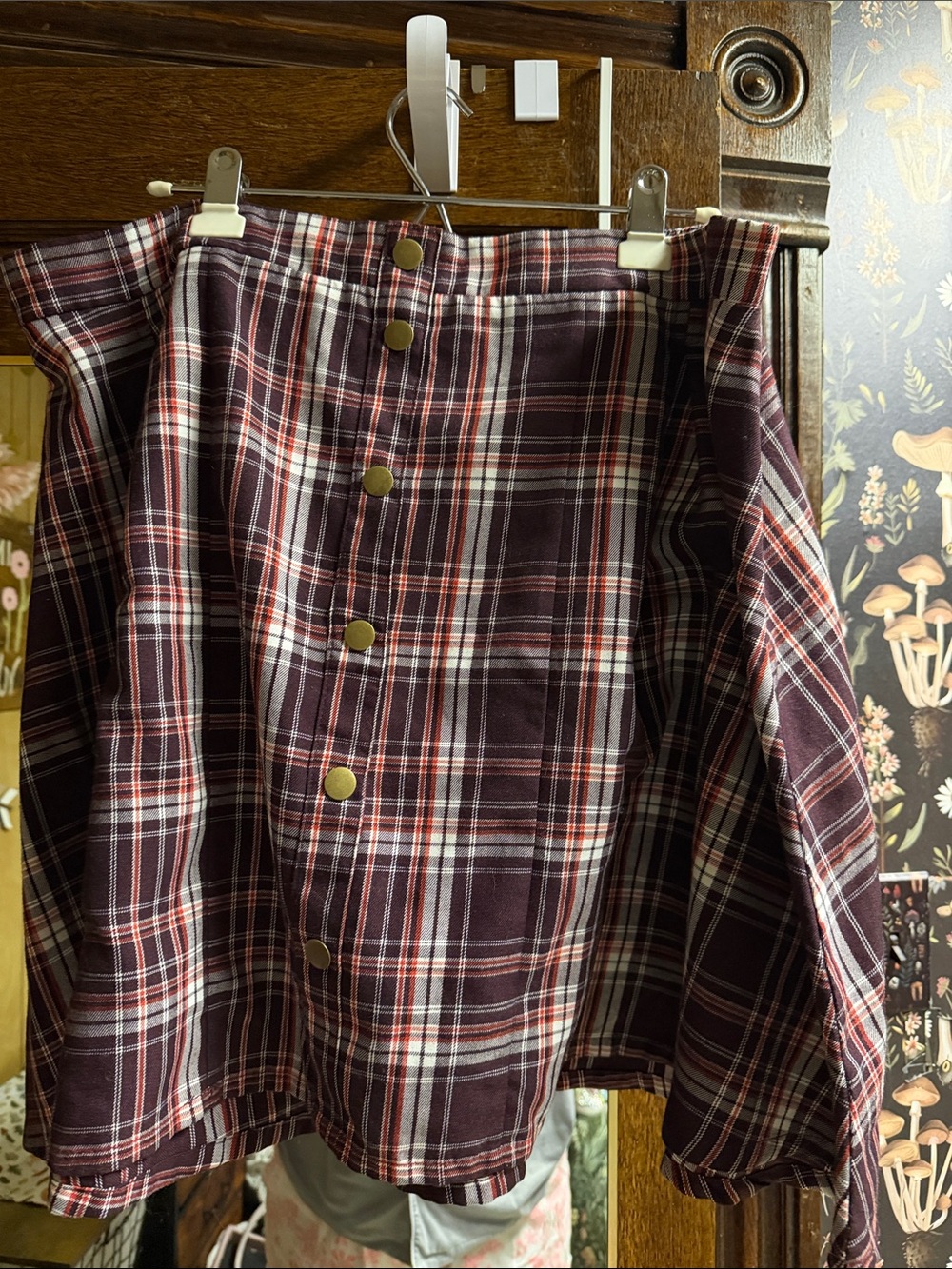 Plaid Button-Front Skirt in Burgundy and White Torrid 2
